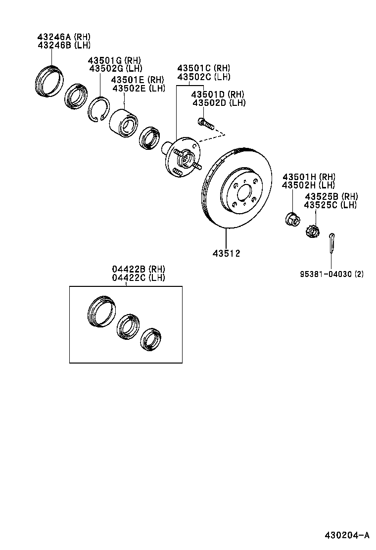 Toyota 04422-02030 SEAL KIT, FRONT AXLE OIL, RH