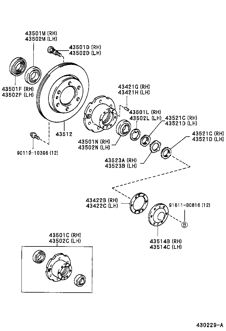 43502-39115 HUB SUB-ASSY, FRONT AXLE, RH product image