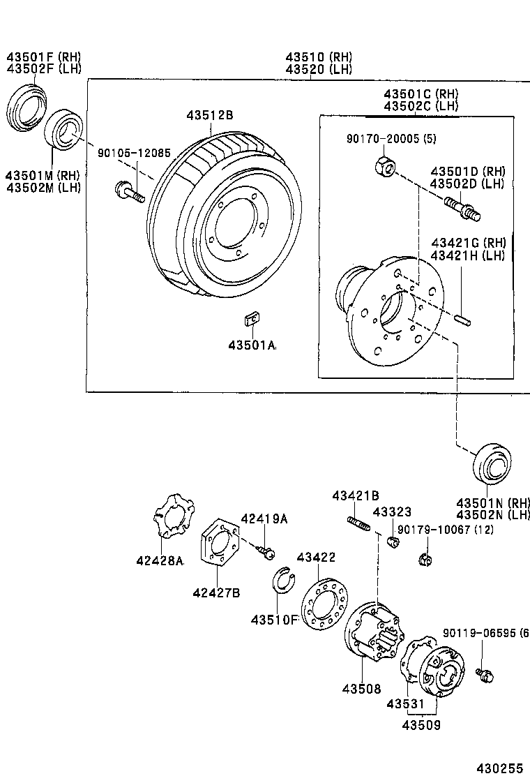 43501-37040 HUB SUB-ASSY, FRONT AXLE, RH product image