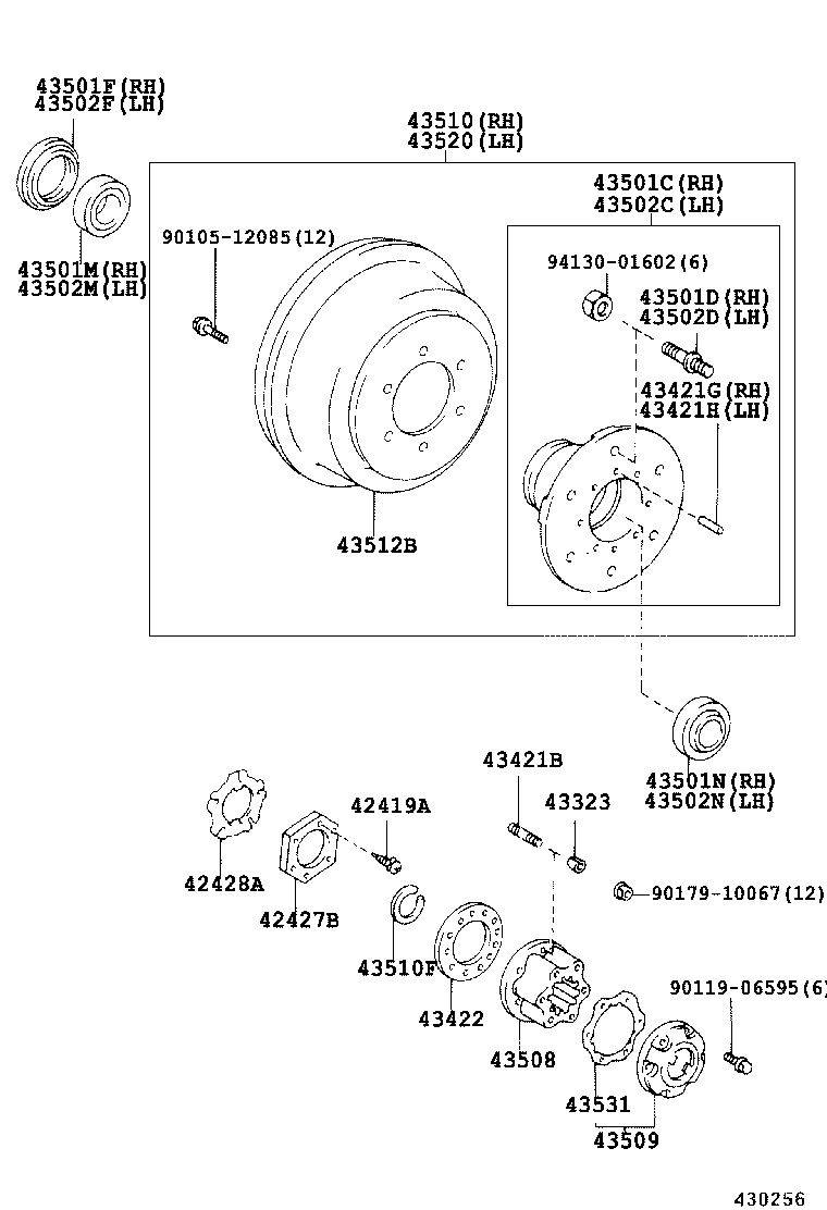 43501-37040 HUB SUB-ASSY, FRONT AXLE, RH product image