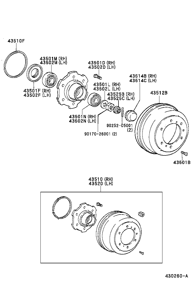 43501-37040 HUB SUB-ASSY, FRONT AXLE, RH product image