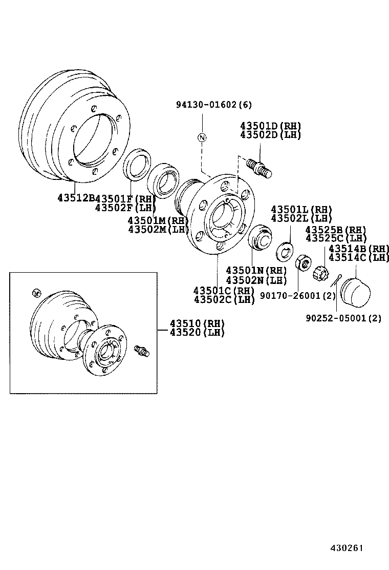 43501-37040 HUB SUB-ASSY, FRONT AXLE, RH product image