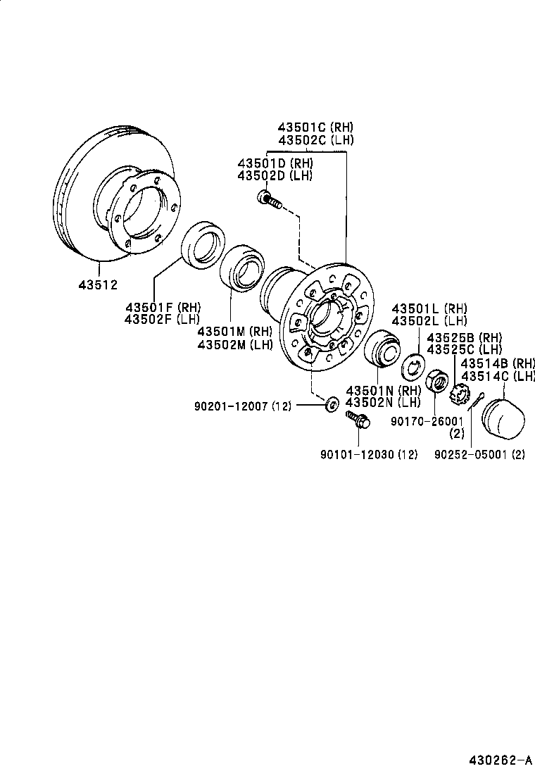 43501-37040 HUB SUB-ASSY, FRONT AXLE, RH product image