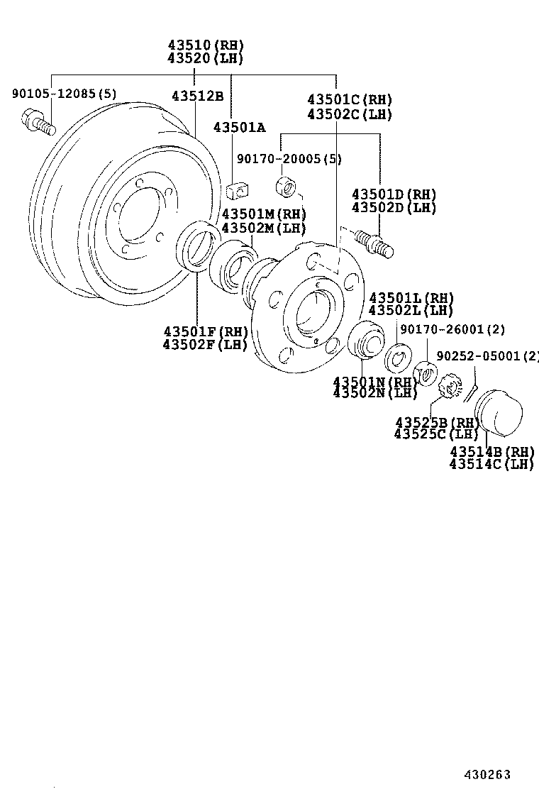 43501-37040 HUB SUB-ASSY, FRONT AXLE, RH product image
