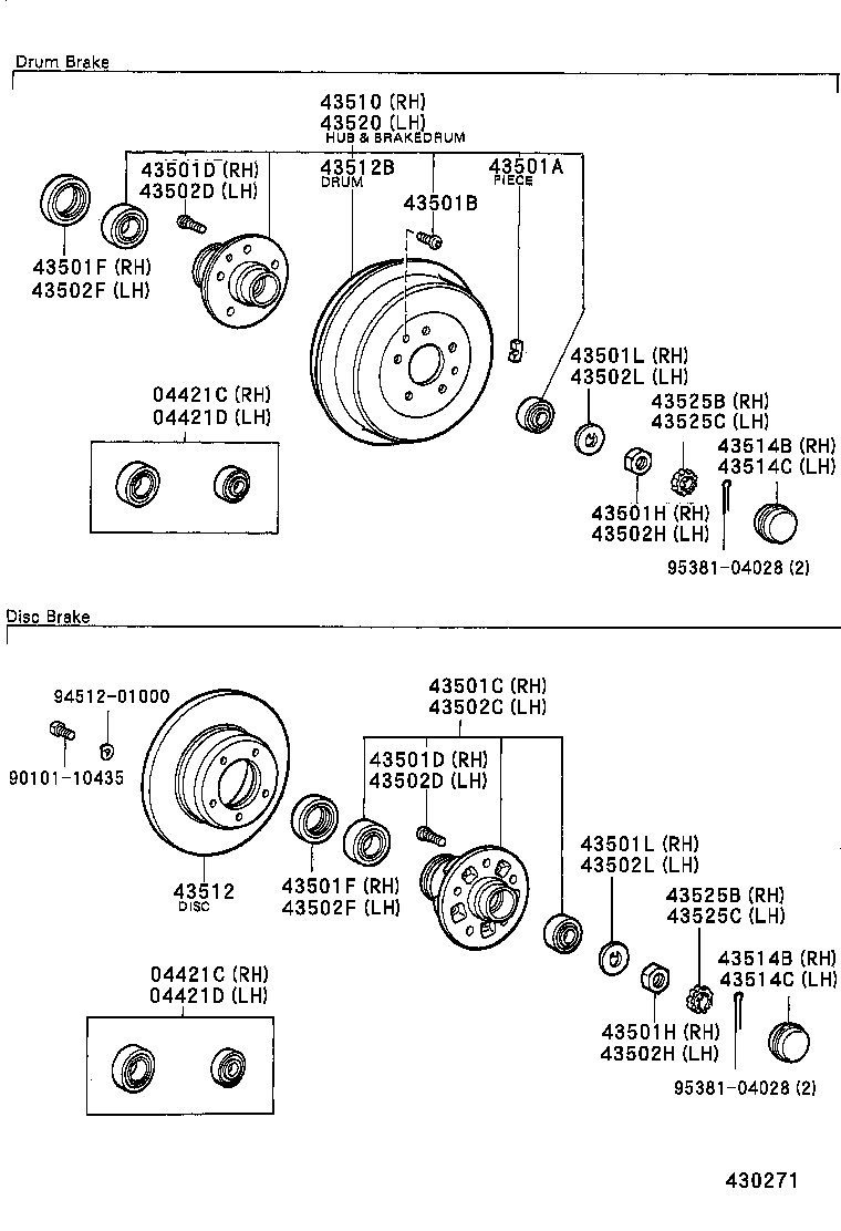 43510-39035 HUB AND BRAKE DRUM ASSY, FRONT AXLE, RH product image