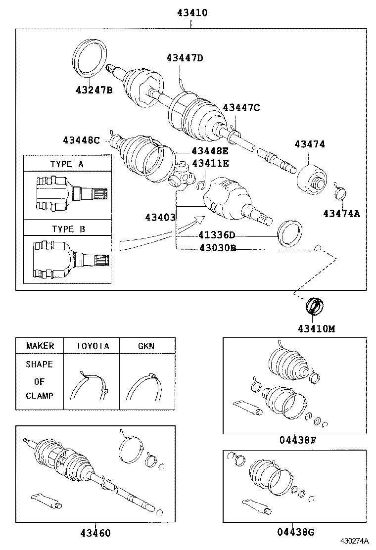 43030-12040 JOINT SET, FRONT AXLE INBOARD, RH product image