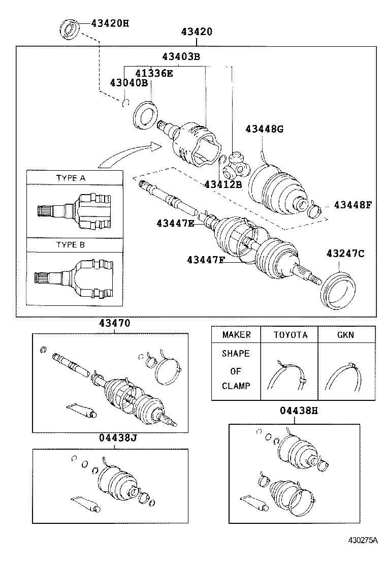 43030-12040 JOINT SET, FRONT AXLE INBOARD, RH product image
