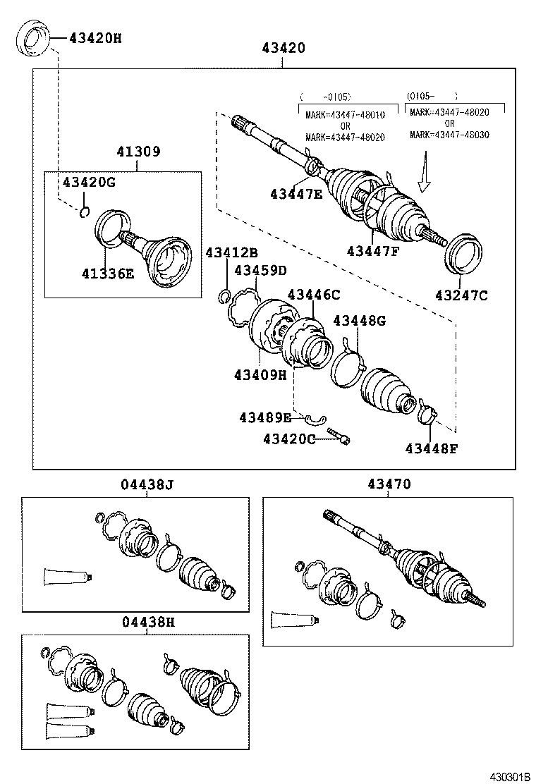 04438-48070 BOOT KIT, FRONT DRIVE SHAFT, IN & OUTBOARD, RH product image