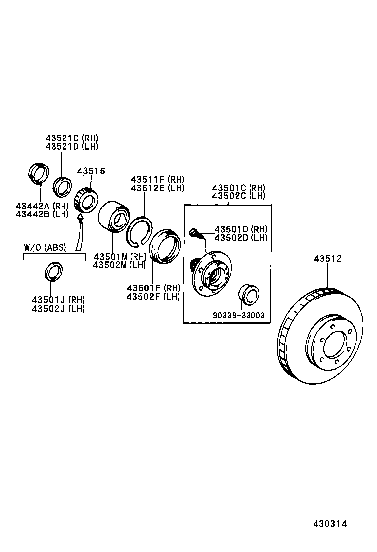 43502-04050 HUB SUB-ASSY, FRONT AXLE, RH product image