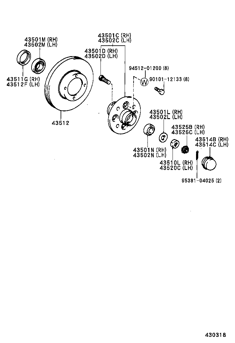 43502-0B070 HUB SUB-ASSY, FRONT AXLE, RH product image