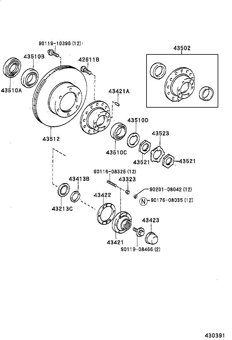 43503-26010 HUB SUB-ASSY, FRONT AXLE product image