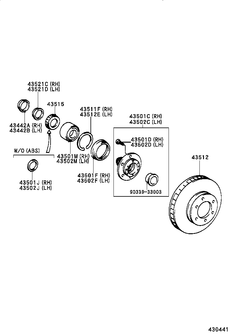 43502-0C010 HUB SUB-ASSY, FRONT AXLE, RH product image