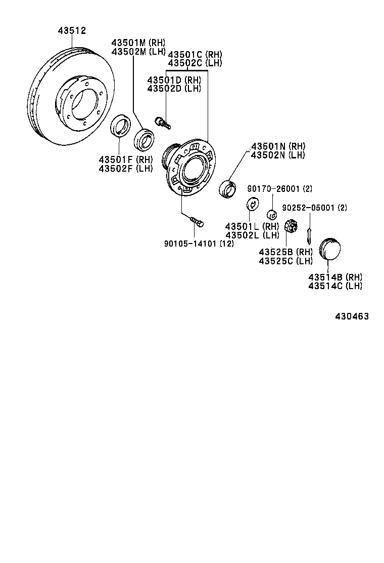 43501-37040 HUB SUB-ASSY, FRONT AXLE, RH product image