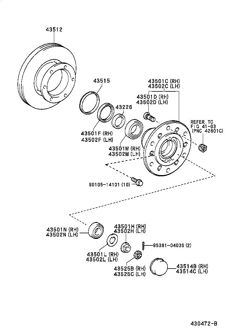 43501-37100 HUB SUB-ASSY, FRONT AXLE, RH product image