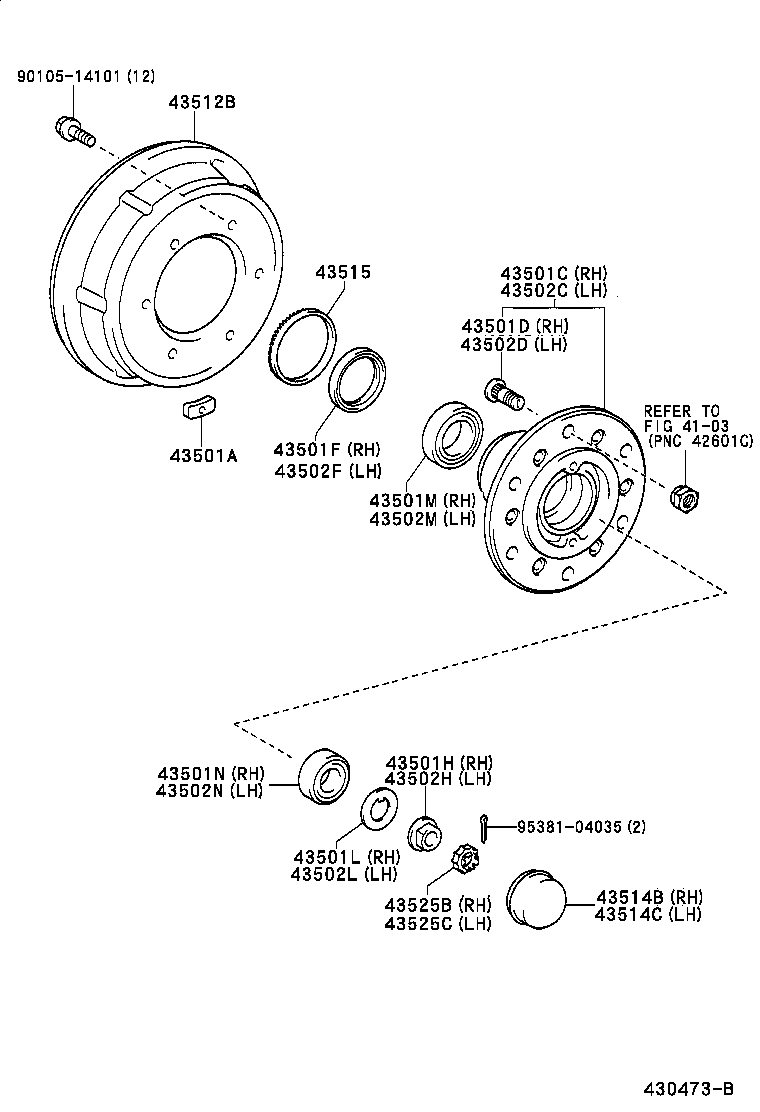 43501-37100 HUB SUB-ASSY, FRONT AXLE, RH product image