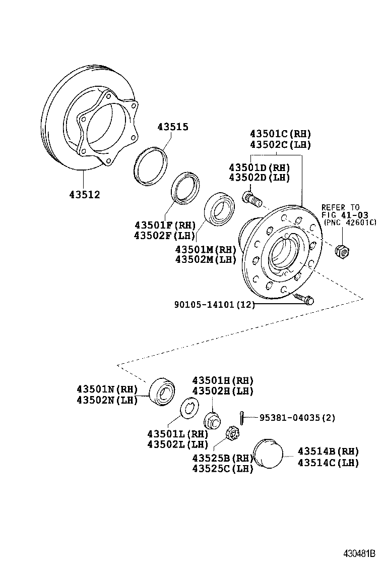 43501-37130 HUB SUB-ASSY, FRONT AXLE, RH product image