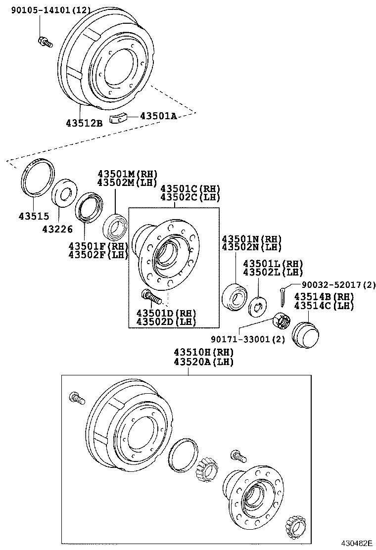 43501-37110 HUB SUB-ASSY, FRONT AXLE, RH product image