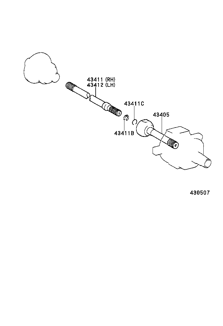 43405-60040 SHAFT SUB-ASSY, FRONT AXLE OUTER product image
