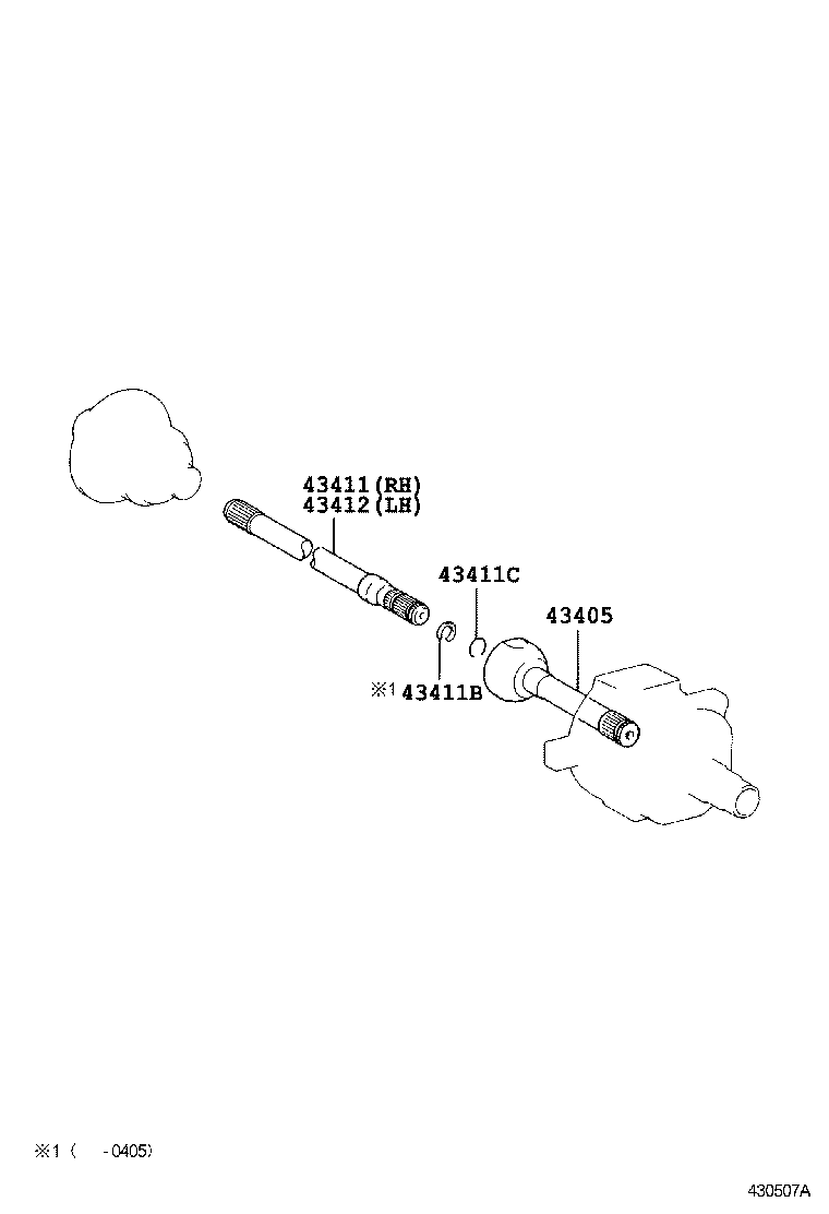 Toyota 43412-60080 SHAFT, FRONT AXLE, INNER LH