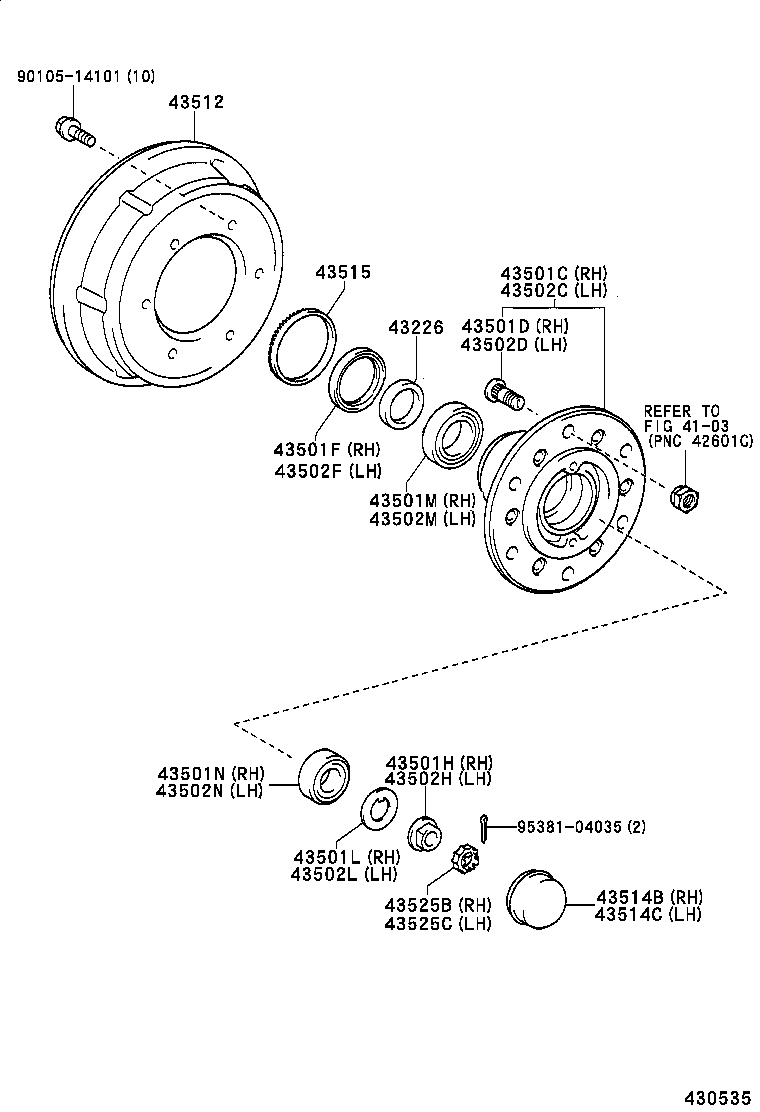 43503-29035 HUB SUB-ASSY, FRONT AXLE, RH product image
