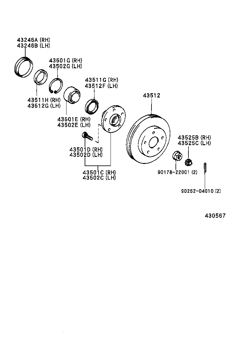 43502-0B070 HUB SUB-ASSY, FRONT AXLE, RH product image