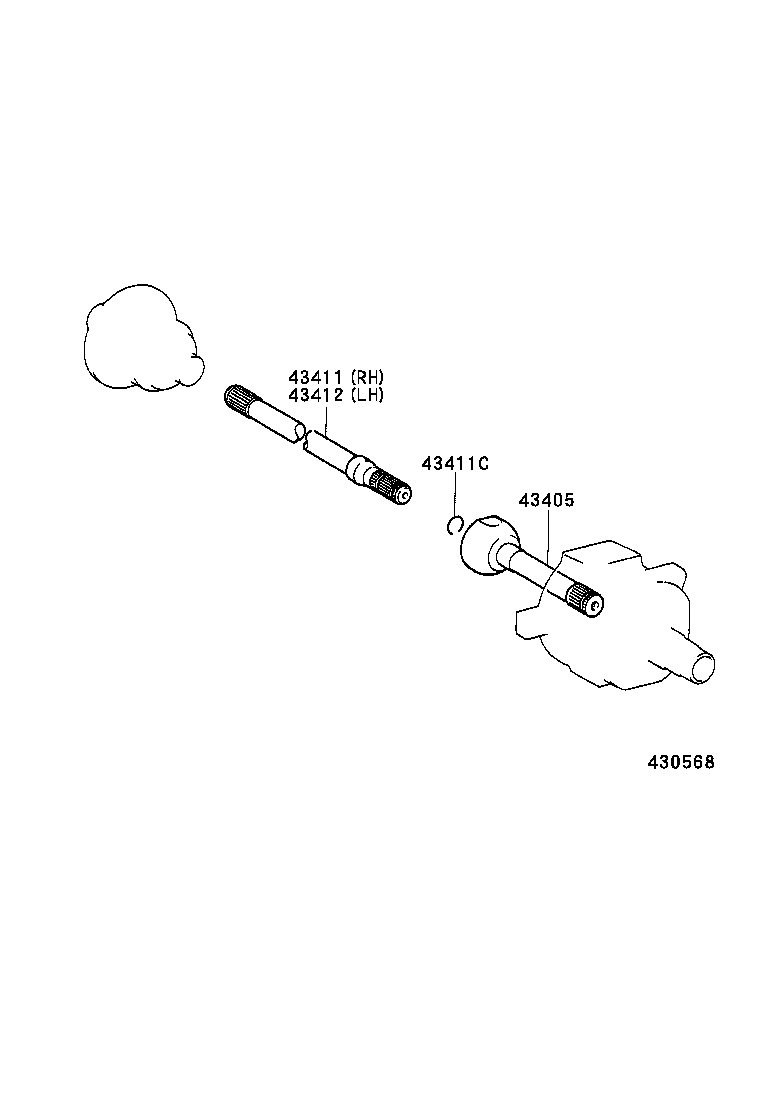 43411-60090 SHAFT, FRONT AXLE, INNER RH product image