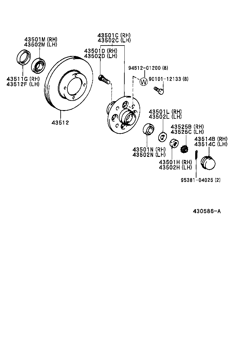 43502-0B030 HUB SUB-ASSY, FRONT AXLE, RH product image