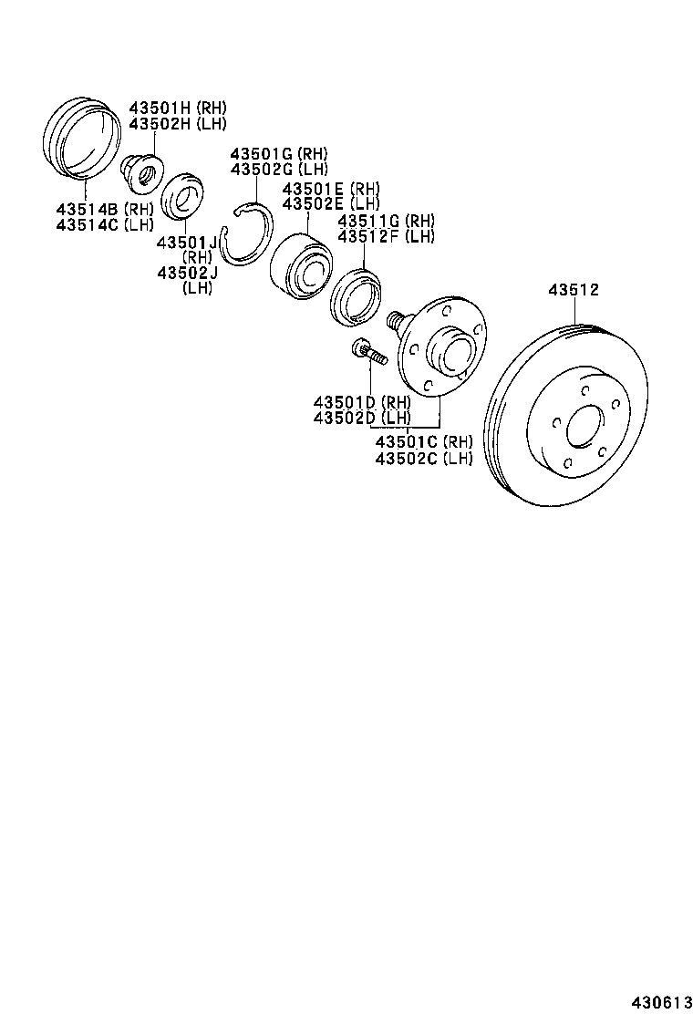 43502-0B070 HUB SUB-ASSY, FRONT AXLE, RH product image
