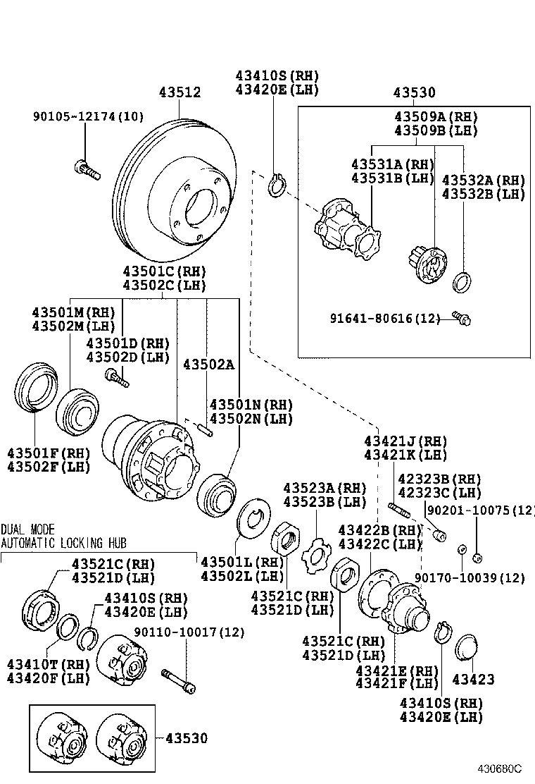 43502-69075 HUB SUB-ASSY, FRONT AXLE, RH product image