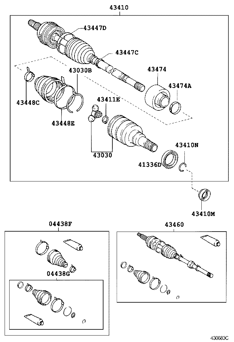 04427-12100 BOOT KIT, FRONT DRIVE SHAFT, IN & OUTBOARD, RH product image