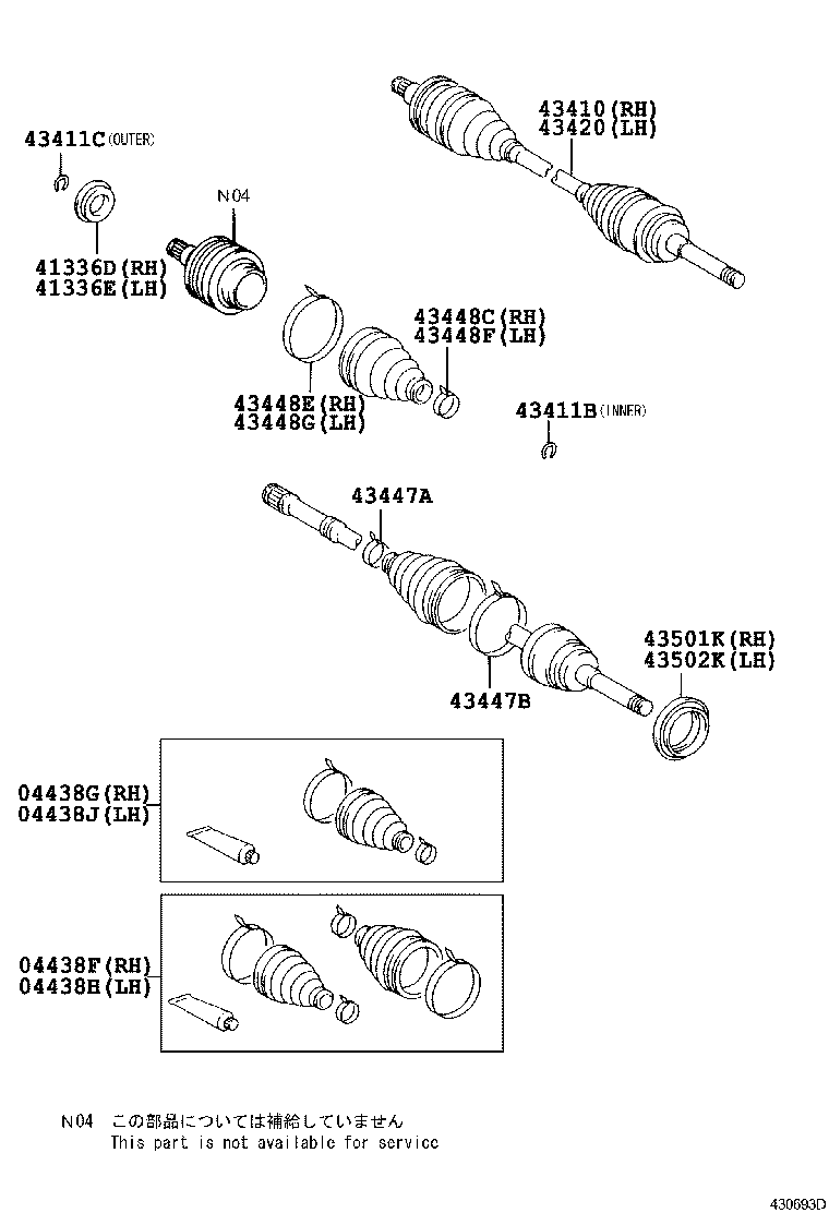 Toyota 04437-0C010 BOOT KIT, FRONT DRIVE SHAFT INBOARD JOINT, RH