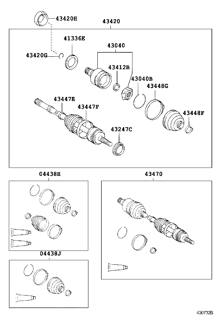 04438-48070 BOOT KIT, FRONT DRIVE SHAFT, IN & OUTBOARD, RH product image