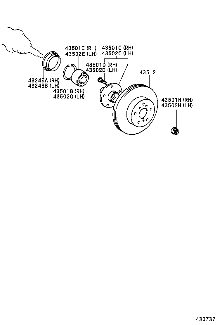 43502-05040 HUB SUB-ASSY, FRONT AXLE, RH product image