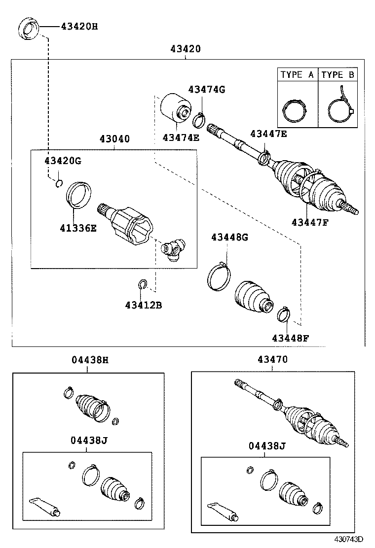 04428-48120 BOOT KIT, FRONT DRIVE SHAFT, IN & OUTBOARD, RH product image