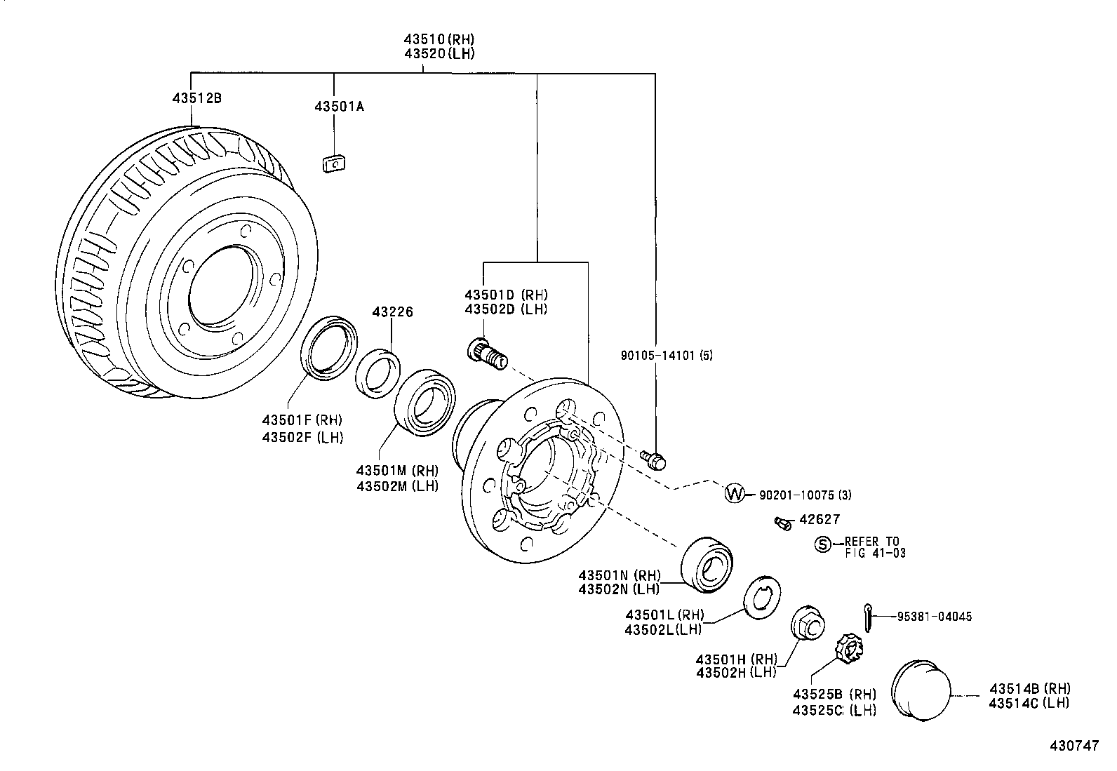 43520-36320 HUB AND BRAKE DRUM ASSY, FRONT AXLE, LH product image