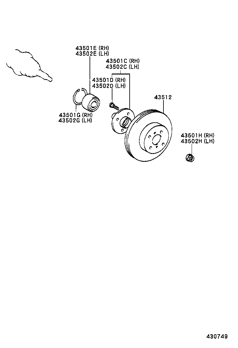 43502-0D010 HUB SUB-ASSY, FRONT AXLE, RH product image
