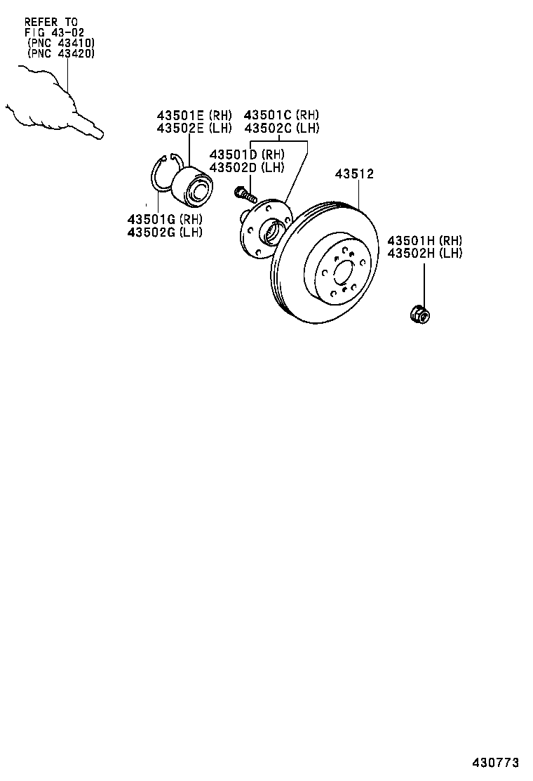 43502-30150 HUB SUB-ASSY, FRONT AXLE, RH product image