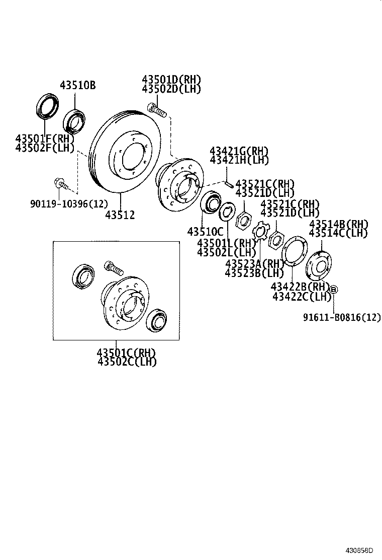 43503-29035 HUB SUB-ASSY, FRONT AXLE, RH product image