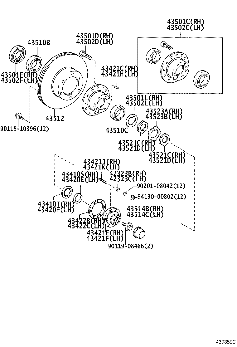 43503-29035 HUB SUB-ASSY, FRONT AXLE, RH product image