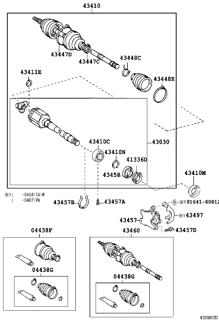 04438-06230 BOOT KIT, FRONT DRIVE SHAFT, IN & OUTBOARD, RH product image