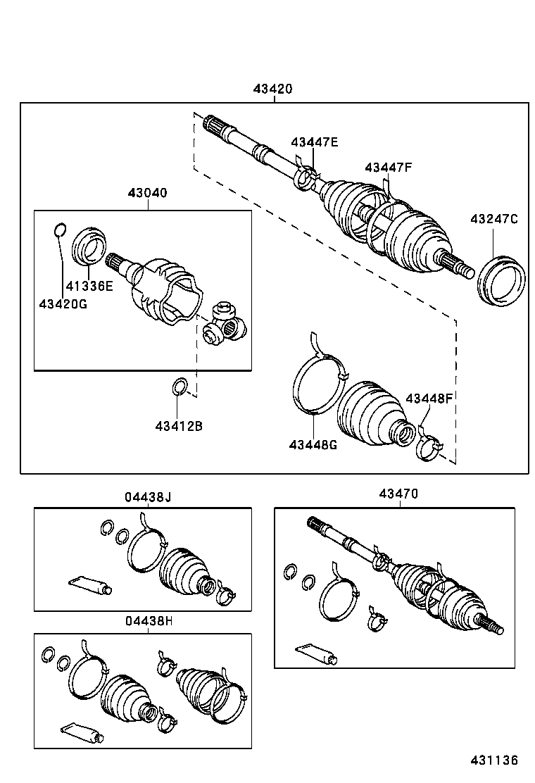 04438-42120 BOOT KIT, FRONT DRIVE SHAFT, IN & OUTBOARD, RH product image