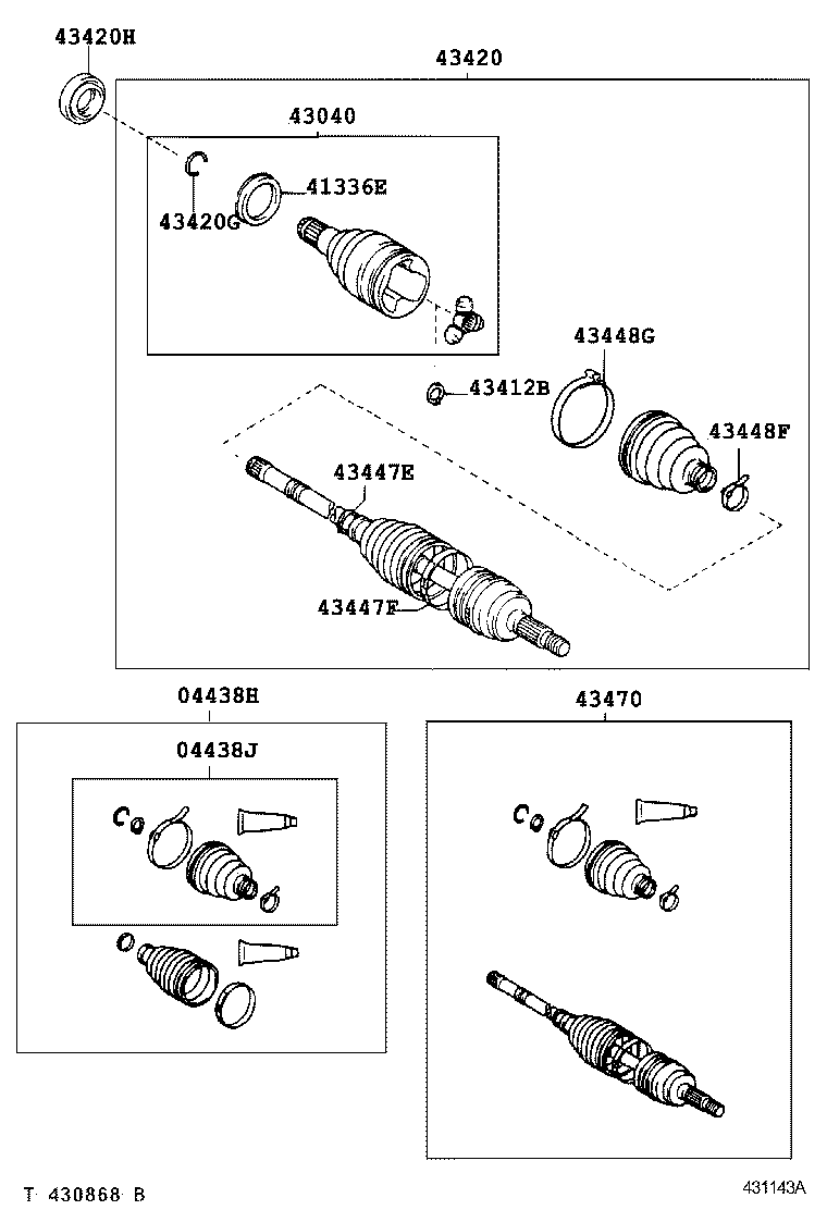 04427-68040 BOOT KIT, FRONT DRIVE SHAFT, IN & OUTBOARD, RH product image
