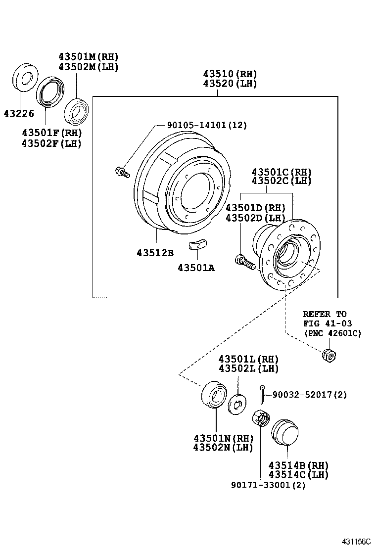 43501-37170 HUB SUB-ASSY, FRONT AXLE, RH product image