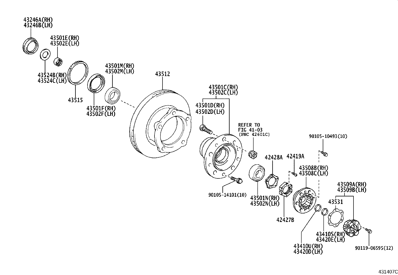 43501-37130 HUB SUB-ASSY, FRONT AXLE, RH product image