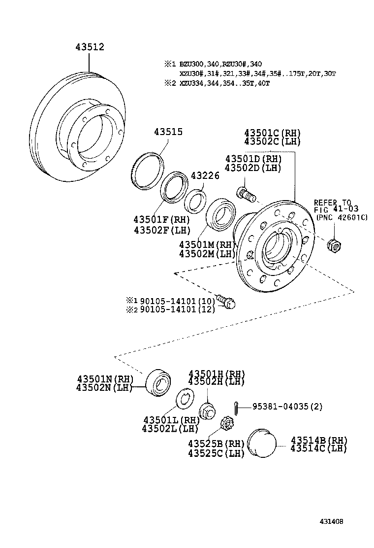 43501-37100 HUB SUB-ASSY, FRONT AXLE, RH product image