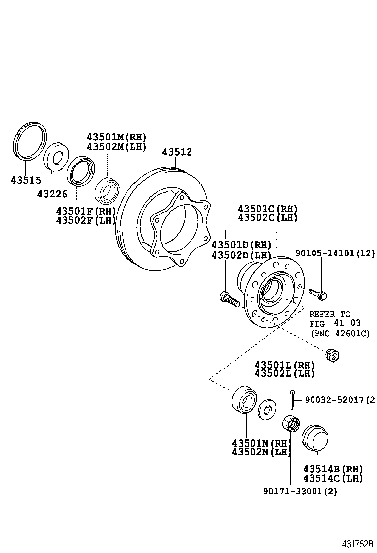 43501-37130 HUB SUB-ASSY, FRONT AXLE, RH product image