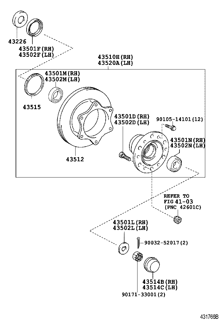 43501-37130 HUB SUB-ASSY, FRONT AXLE, RH product image