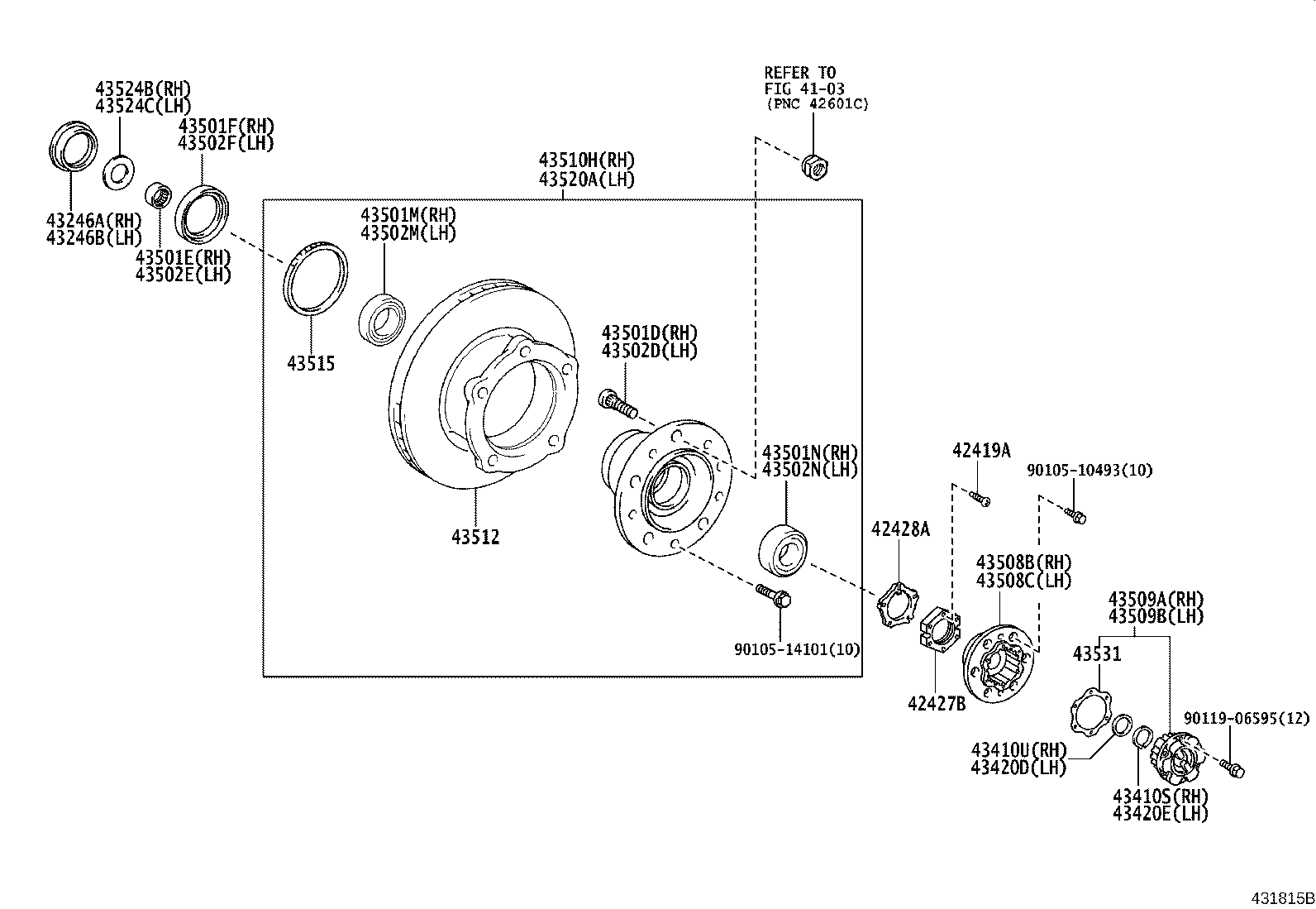 43501-37130 HUB SUB-ASSY, FRONT AXLE, RH product image