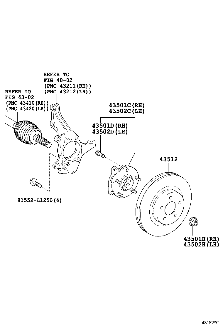 43550-02040 HUB SUB-ASSY, FRONT AXLE, RH product image