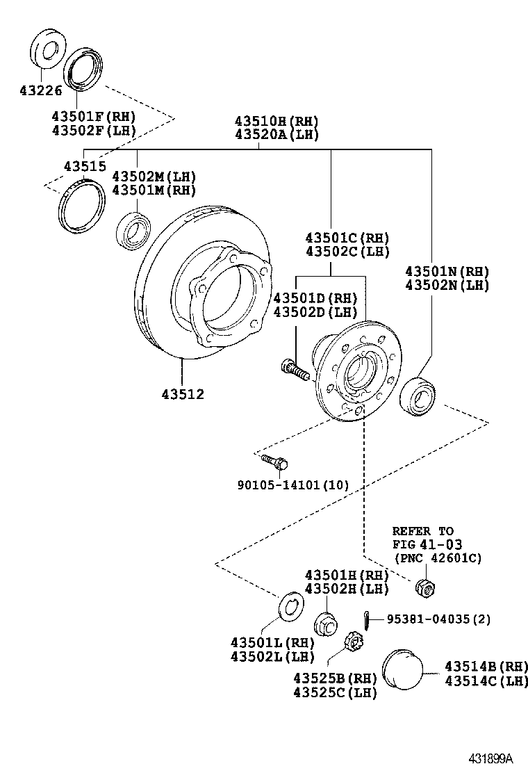 43501-37130 HUB SUB-ASSY, FRONT AXLE, RH product image